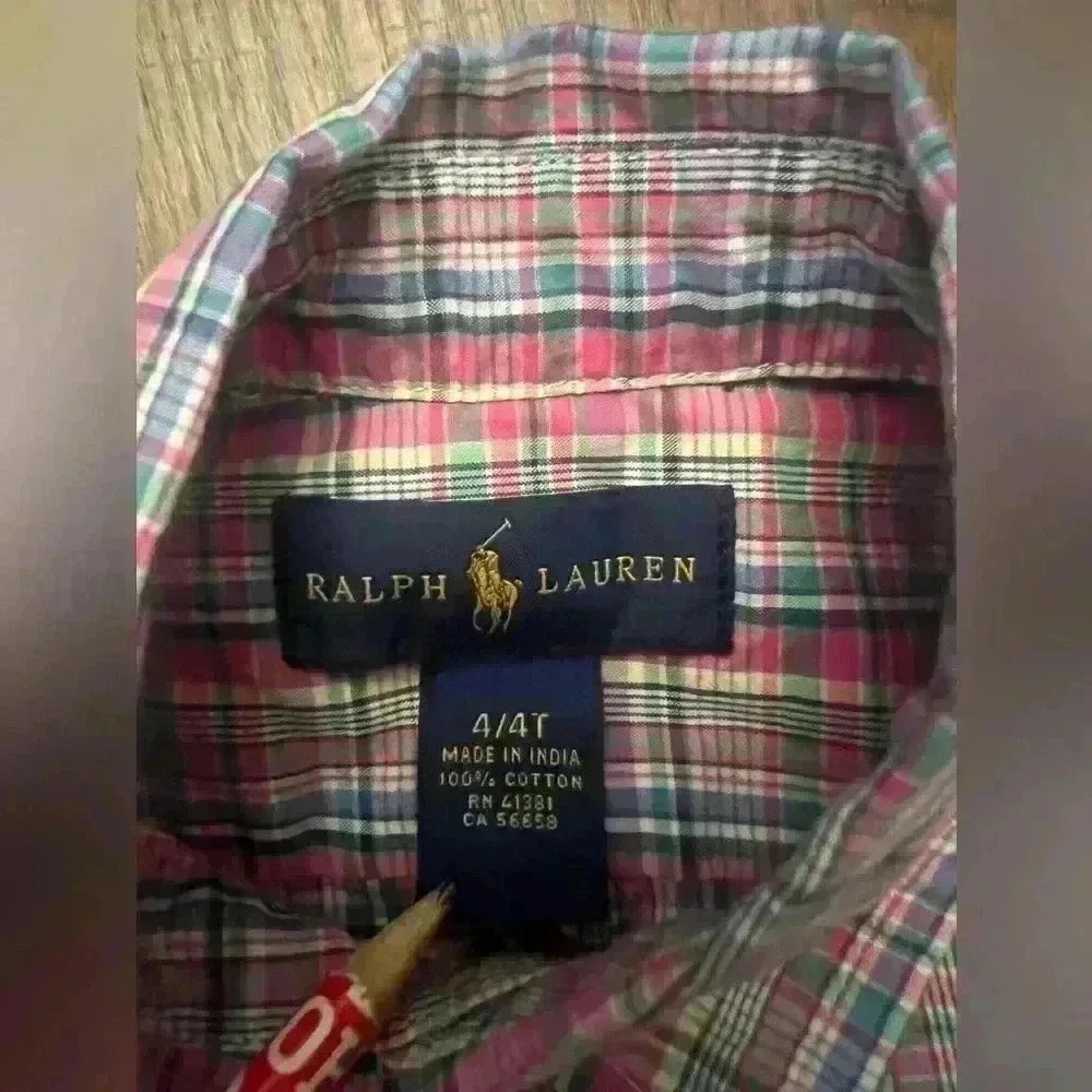 RALPH LAUREN pink striped button OXFORD preppy dress shirt 4/4T Blue Fall